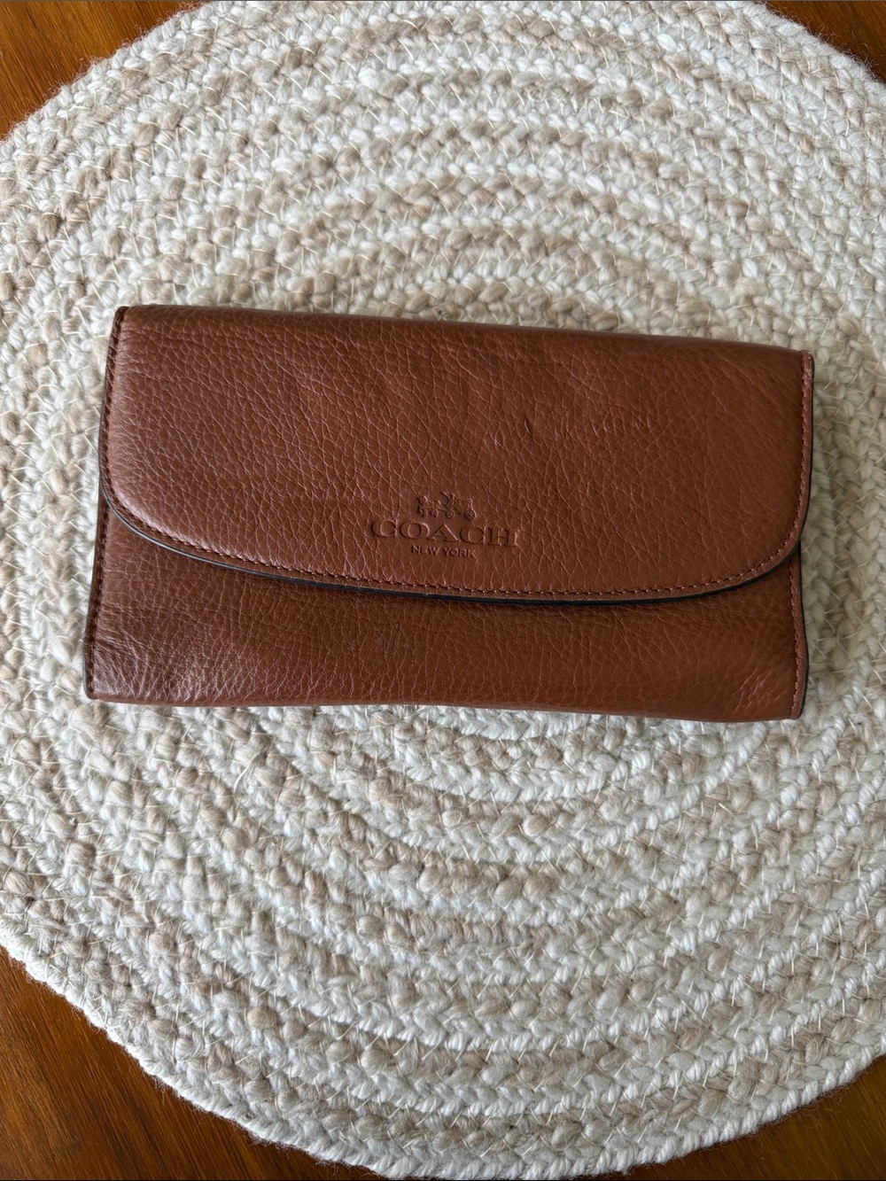 Coach Pebble Leather Continental Wallet in Brown